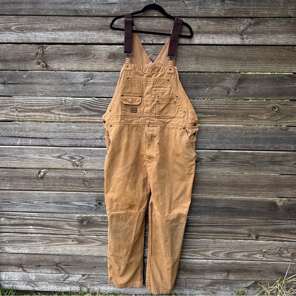 BRAZOS Gold Brown Heavy Denim Work Force Bib Overalls XL-Short Streetwear